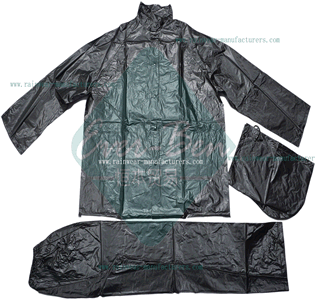 Black PVC heavy duty rain gear-black pvc raincoat-China black PVC plastic macs adults